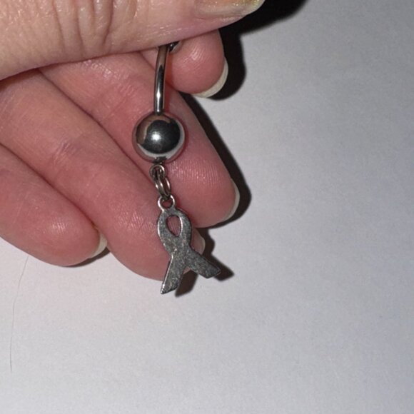 Hot Pink Awareness Ribbon Dangle Belly Ring - Picture 7 of 10